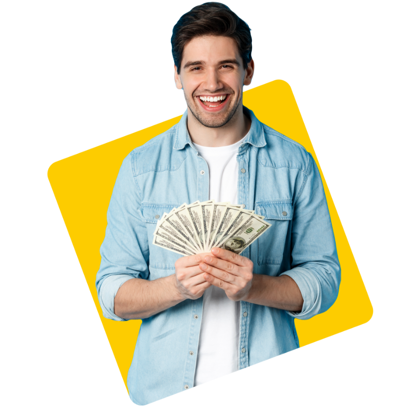 Smiling customer holding cash